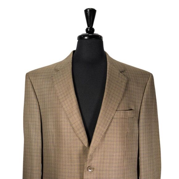 Jos. A. Bank Mens Blazer Gold Blue Check Silk Wool Lined Jacket Sport Coat 42L - Picture 4 of 8